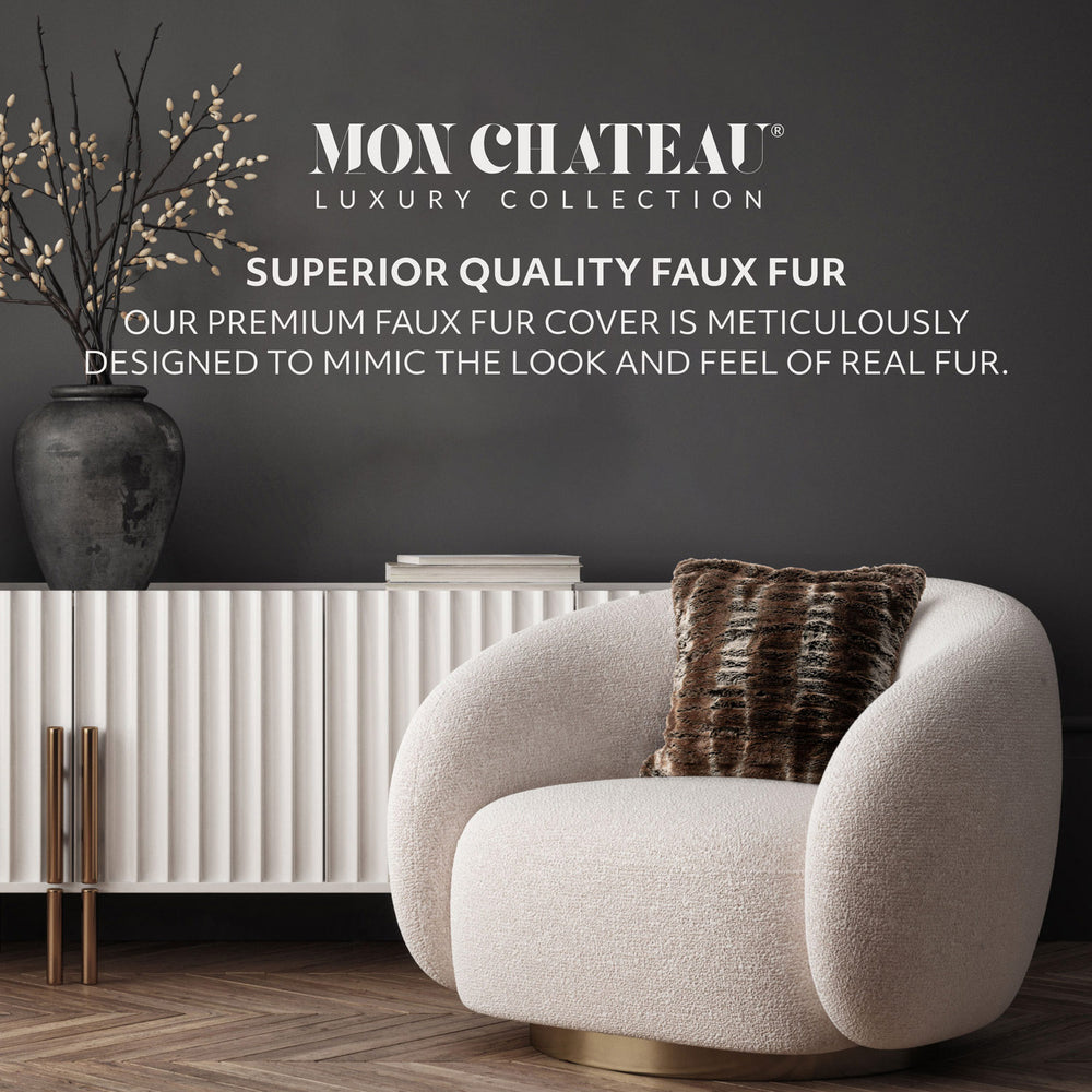 Ruched Faux Fur Pillow - Brown/Grey