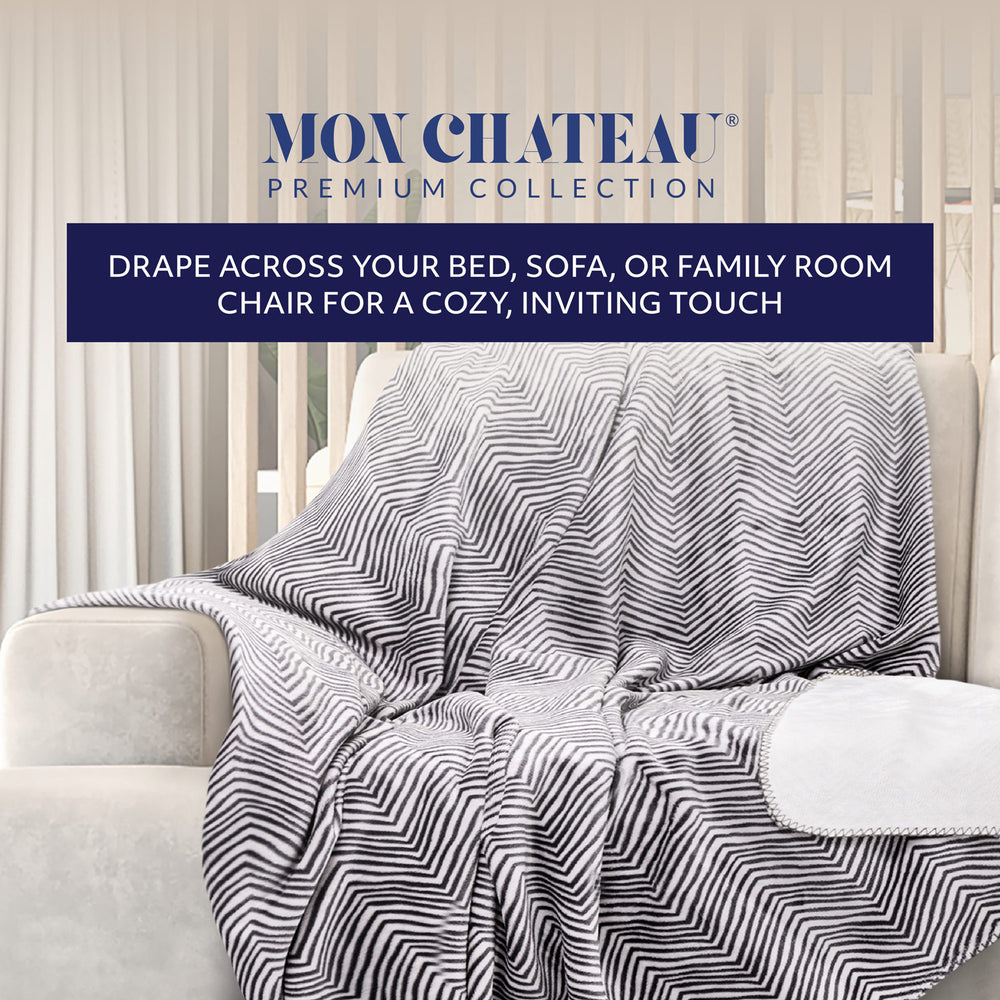 Melange Flannel Throw with Contrast Stitching - Chevron