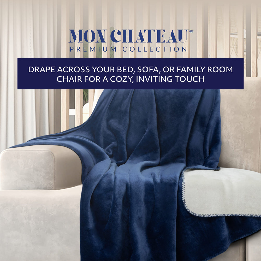 Melange Flannel Throw with Contrast Stitching - Navy