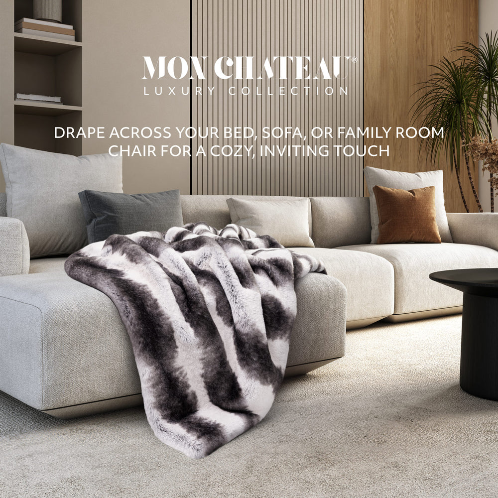 Ultimate Plush Faux Fur Throw with Foldover - Striped