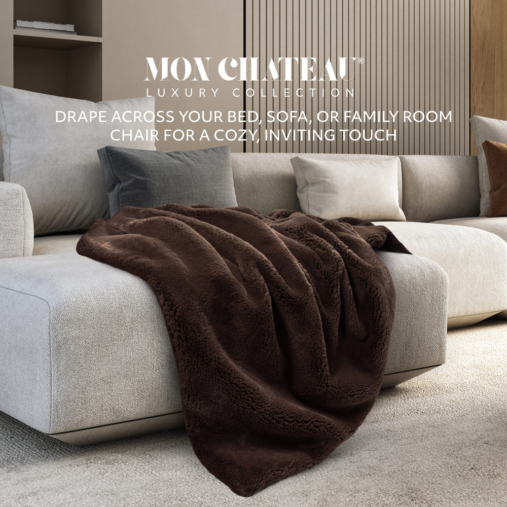 Ultimate Plush Faux Fur Throw with Foldover - Brown