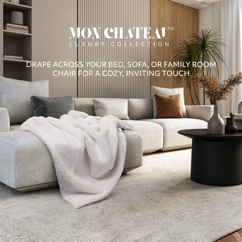 Ultimate Plush Faux Fur Throw with Foldover - Ivory