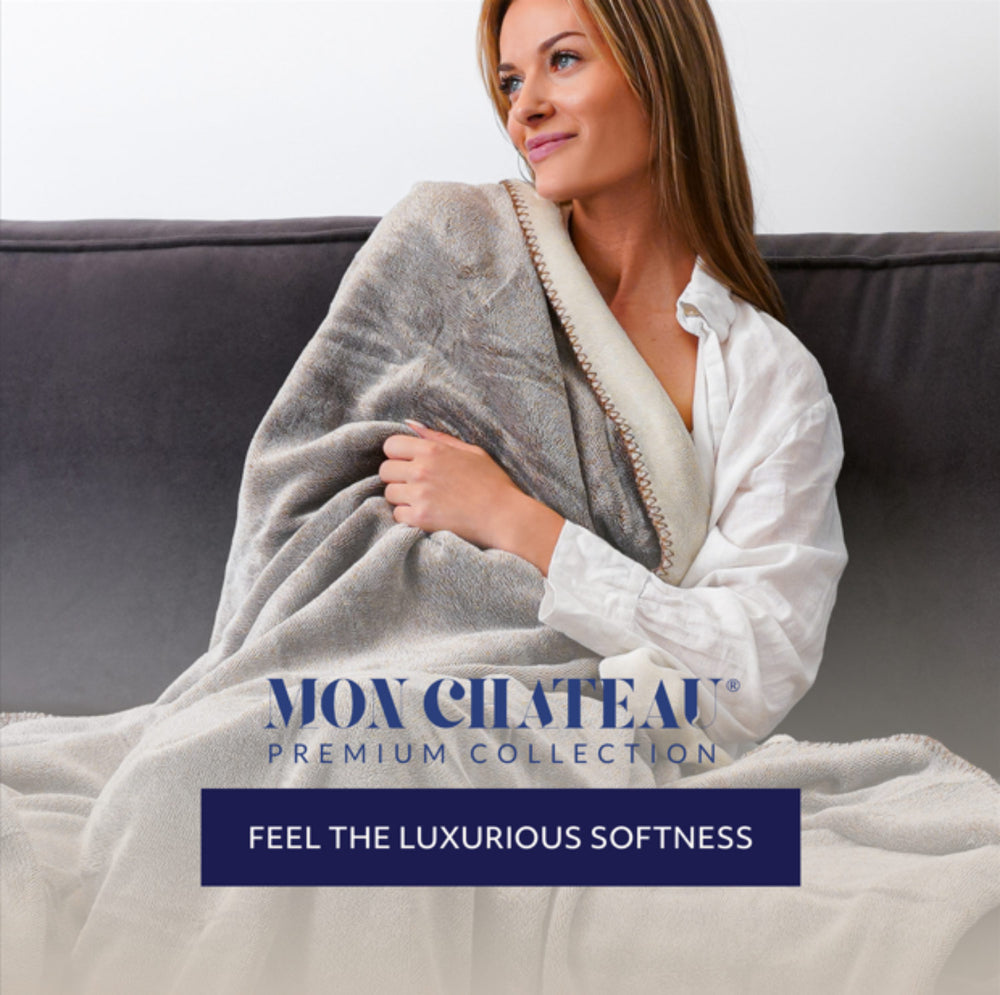 Melange Flannel Throw with Contrast Stitching - Brown