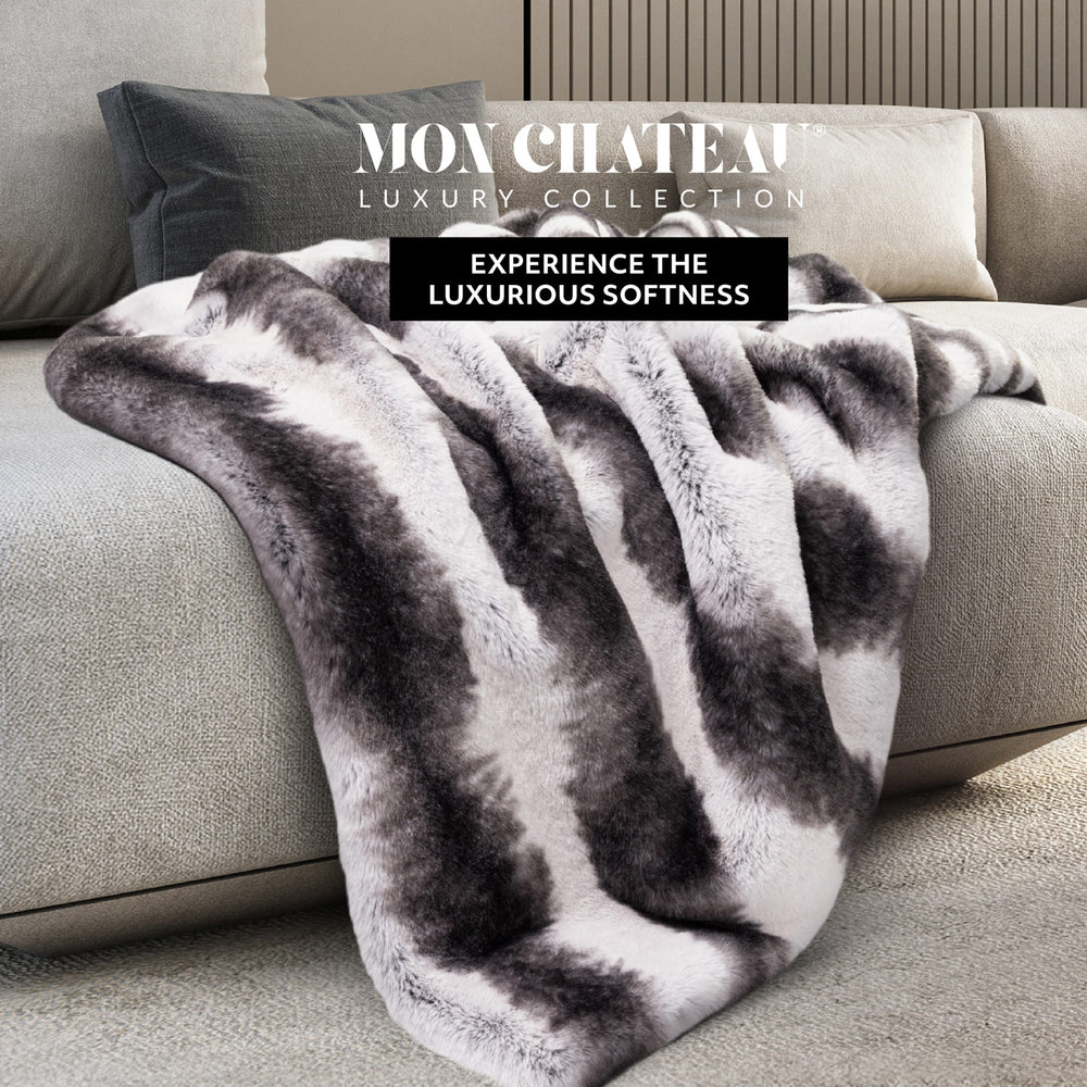 Ultimate Plush Faux Fur Throw with Foldover - Striped