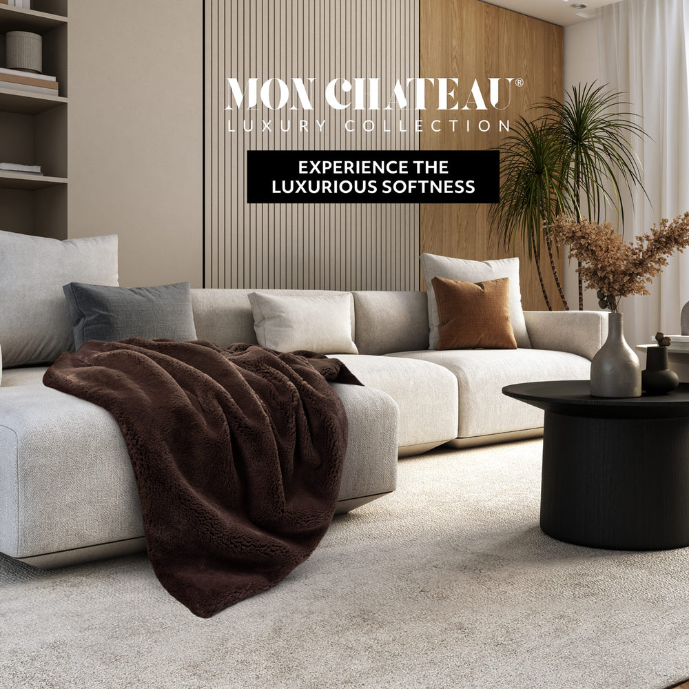 Ultimate Plush Faux Fur Throw with Foldover - Brown