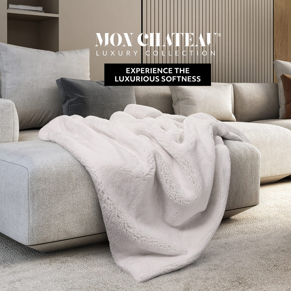 Ultimate Plush Faux Fur Throw with Foldover - Ivory