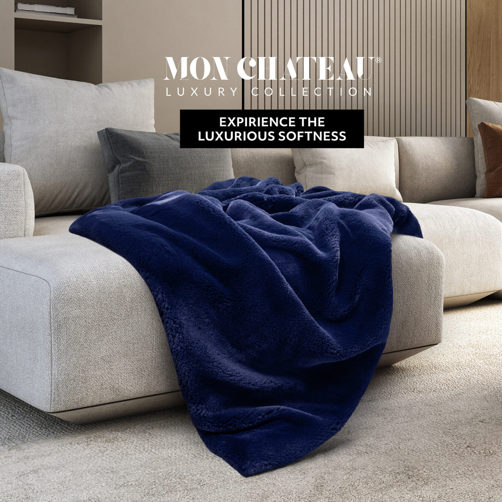 Ultimate Plush Faux Fur Throw with Foldover - Navy