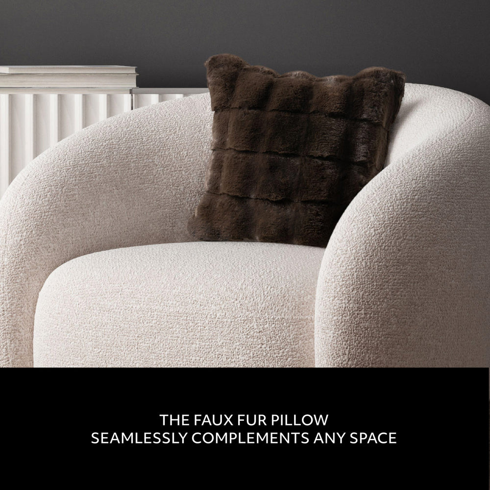 Square Jacquard Faux Fur Pillow - Brown