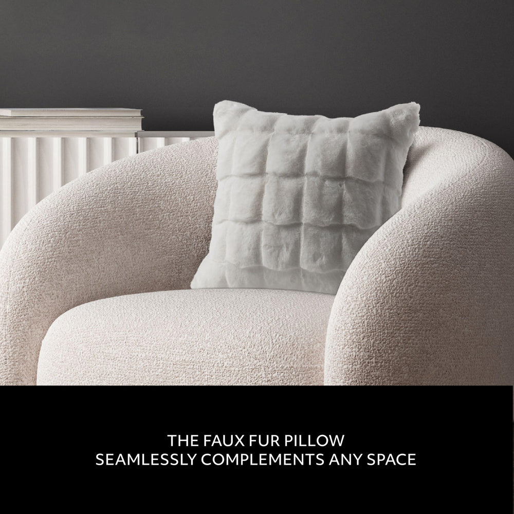Square Jacquard Faux Fur Pillow - Ivory