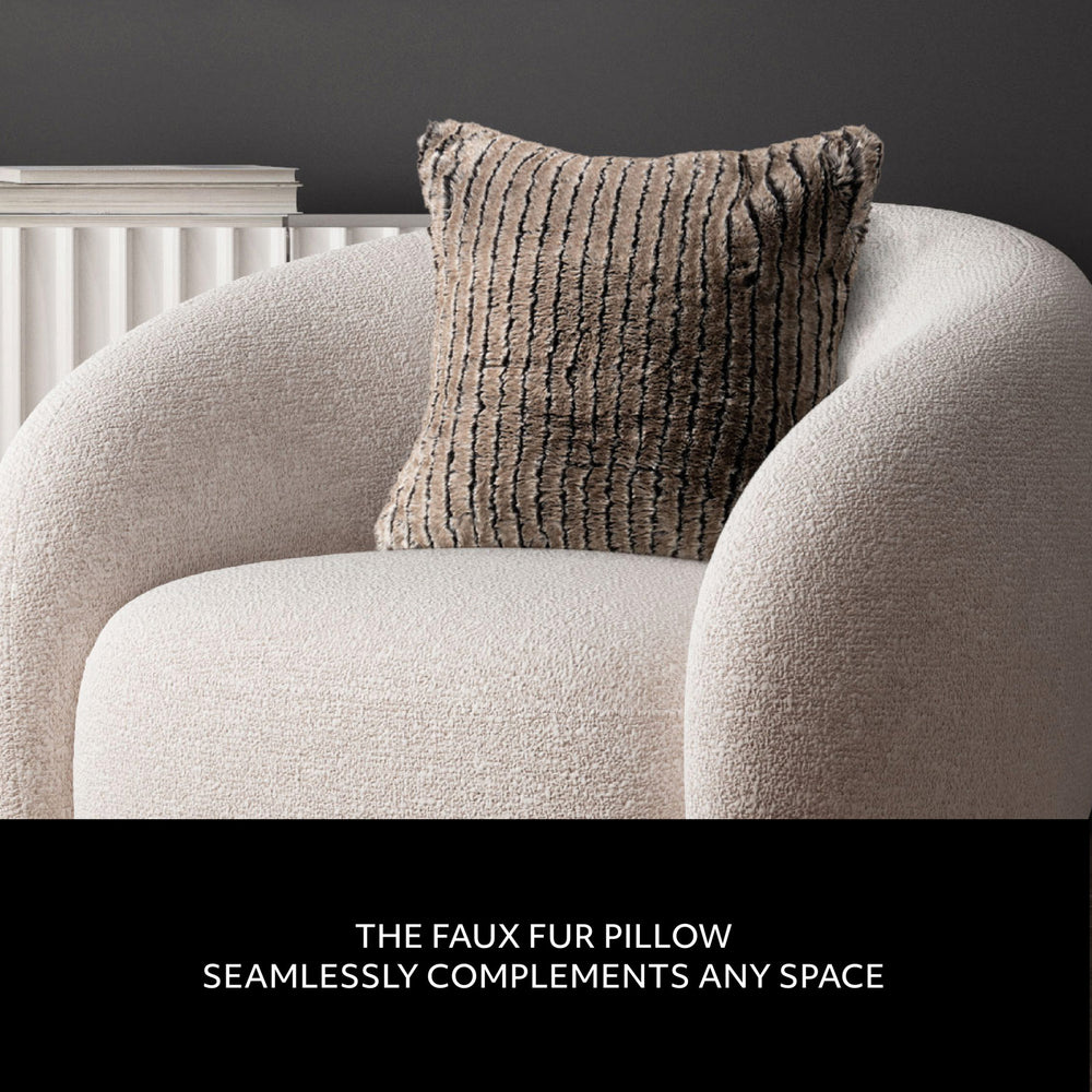 Stripe Faux Fur Pillow - Brown/Grey