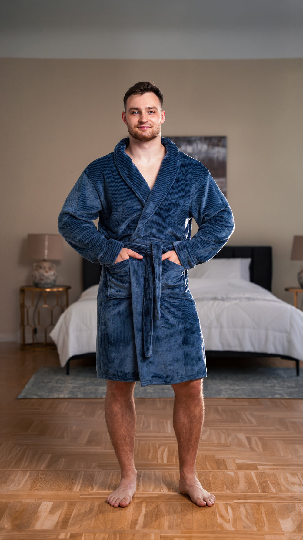 Stripe Flannel Robe – Navy