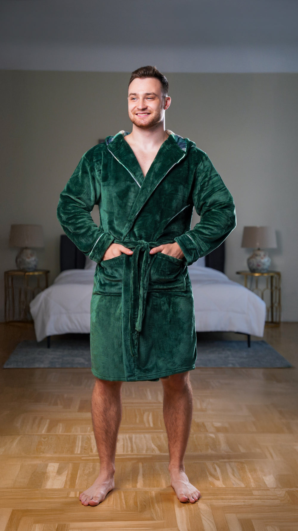 Hooded Flannel Robe – Plaid Green