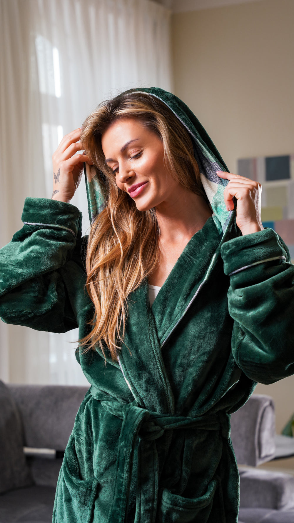 Hooded Flannel Robe – Plaid Green