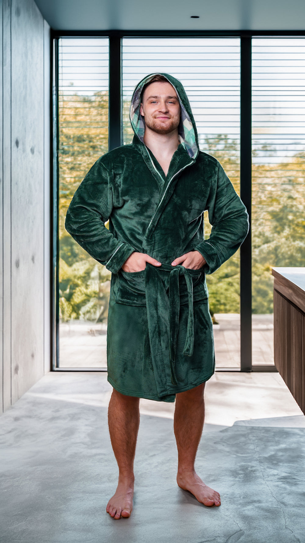 Hooded Flannel Robe – Plaid Green