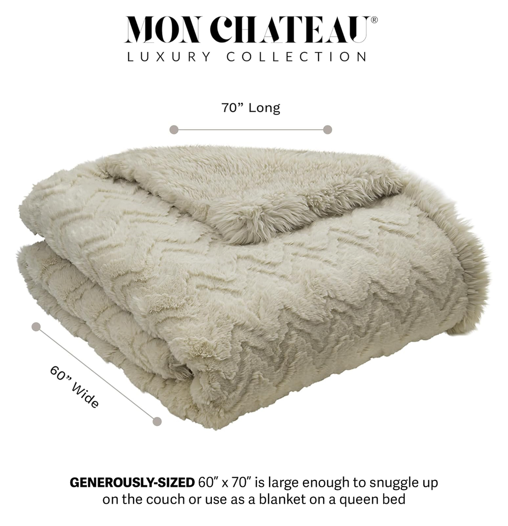 Jacquard Faux Fur Throw - Beige