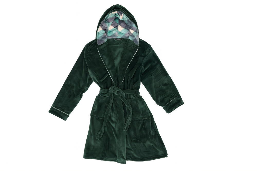 Hooded Flannel Robe – Plaid Green